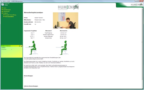 HUMEN Arbeitsplatz Analyse - Messpunkte