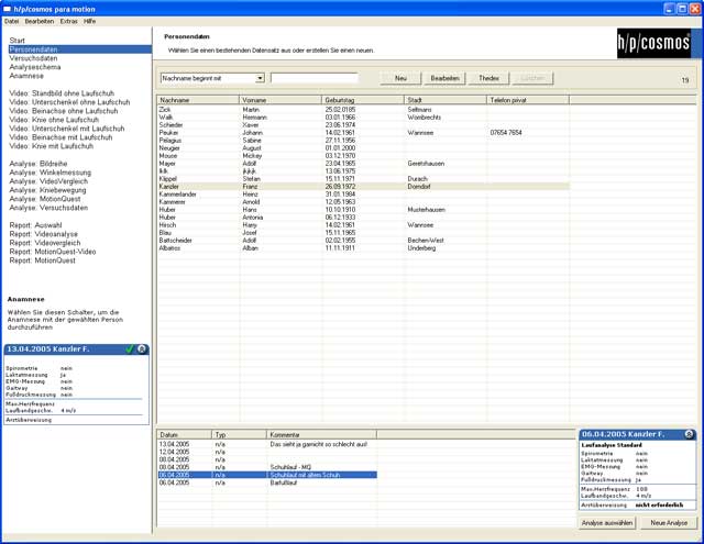 Bewegungsanalyse Videoanalyse Datenban